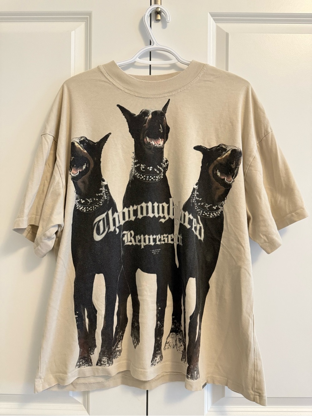 Represent Graphic Tee - Beige with Black Dog Print